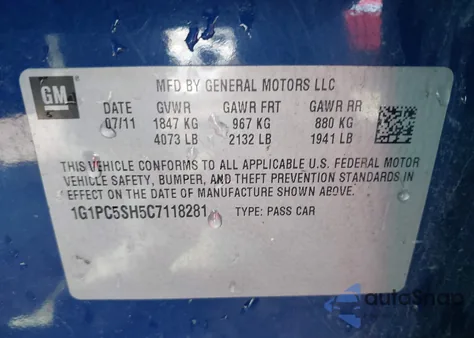 2012 Chevrolet Cruze Ls from USA, damaged, VIN 1G1PC5SH5C7118281